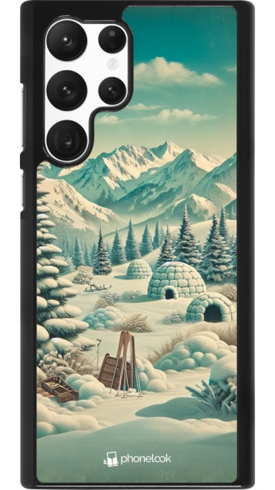 Samsung Galaxy S22 Ultra Case Hülle - Vintage Schneebedeckter Berg Iglu