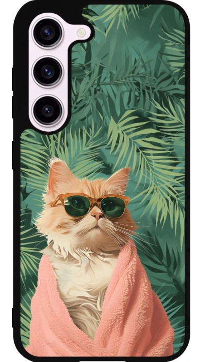 Samsung Galaxy S23 Case Hülle - Silikon schwarz Cat Summer Palms