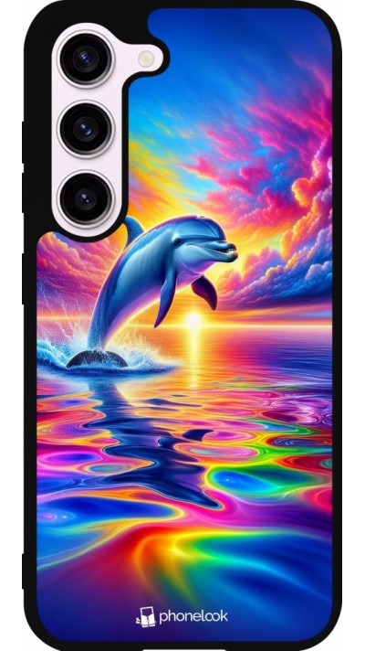 Samsung Galaxy S23 Case Hülle - Silikon schwarz Glücklicher Regenbogen-Delfin