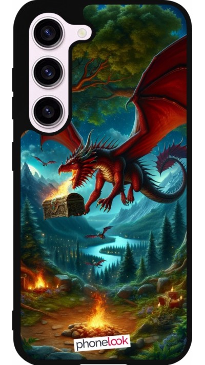 Samsung Galaxy S23 Case Hülle - Silikon schwarz Drache Fliegend Wald Schatz