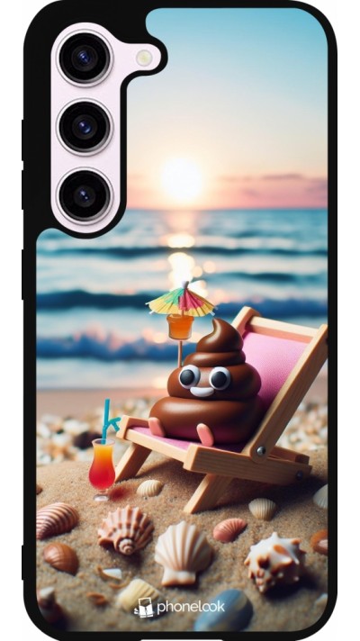 Samsung Galaxy S23 Case Hülle - Silikon schwarz Kackhaufen Emoji auf Liegestuhl