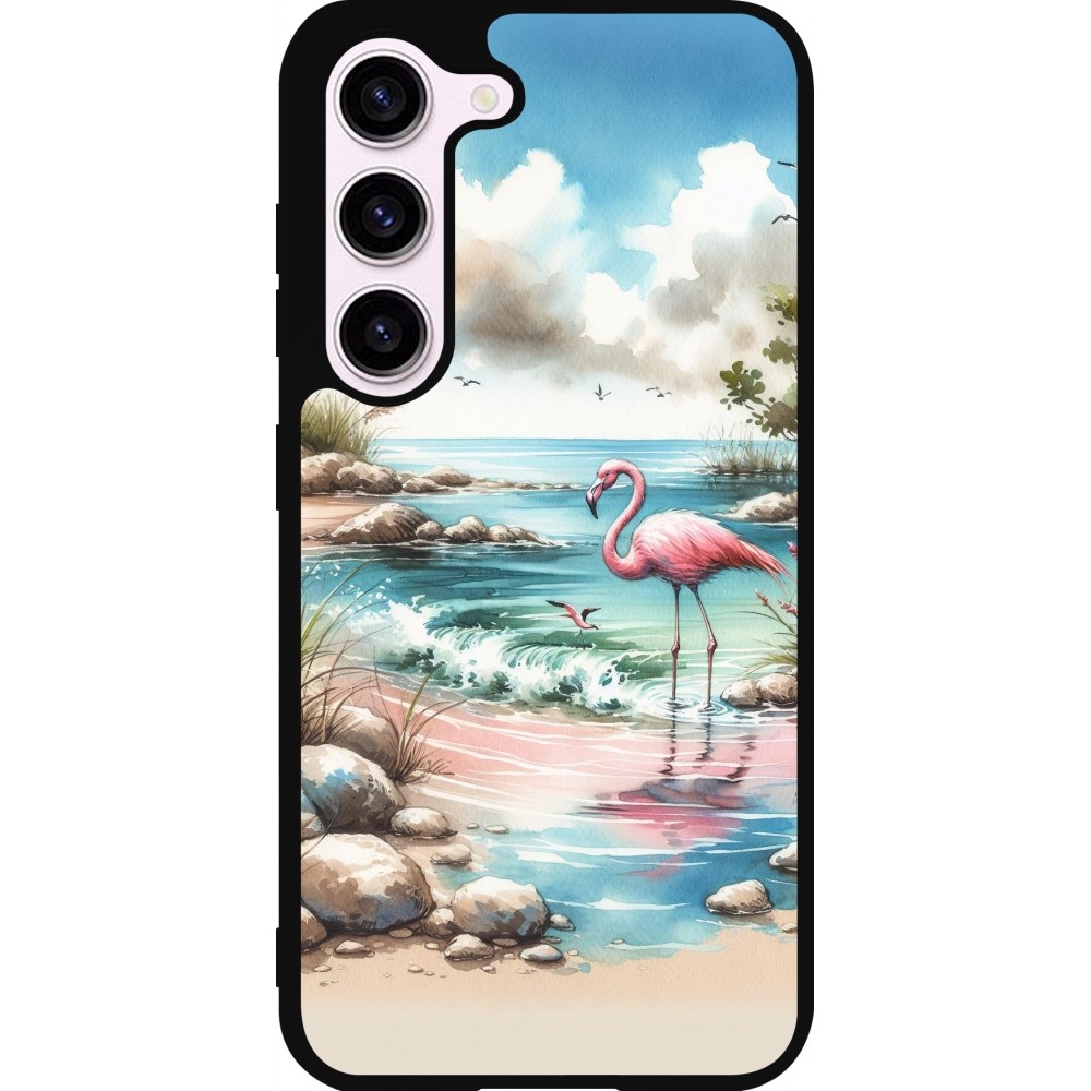 Samsung Galaxy S23 Case Hülle - Silikon schwarz Flamingo Aquarell