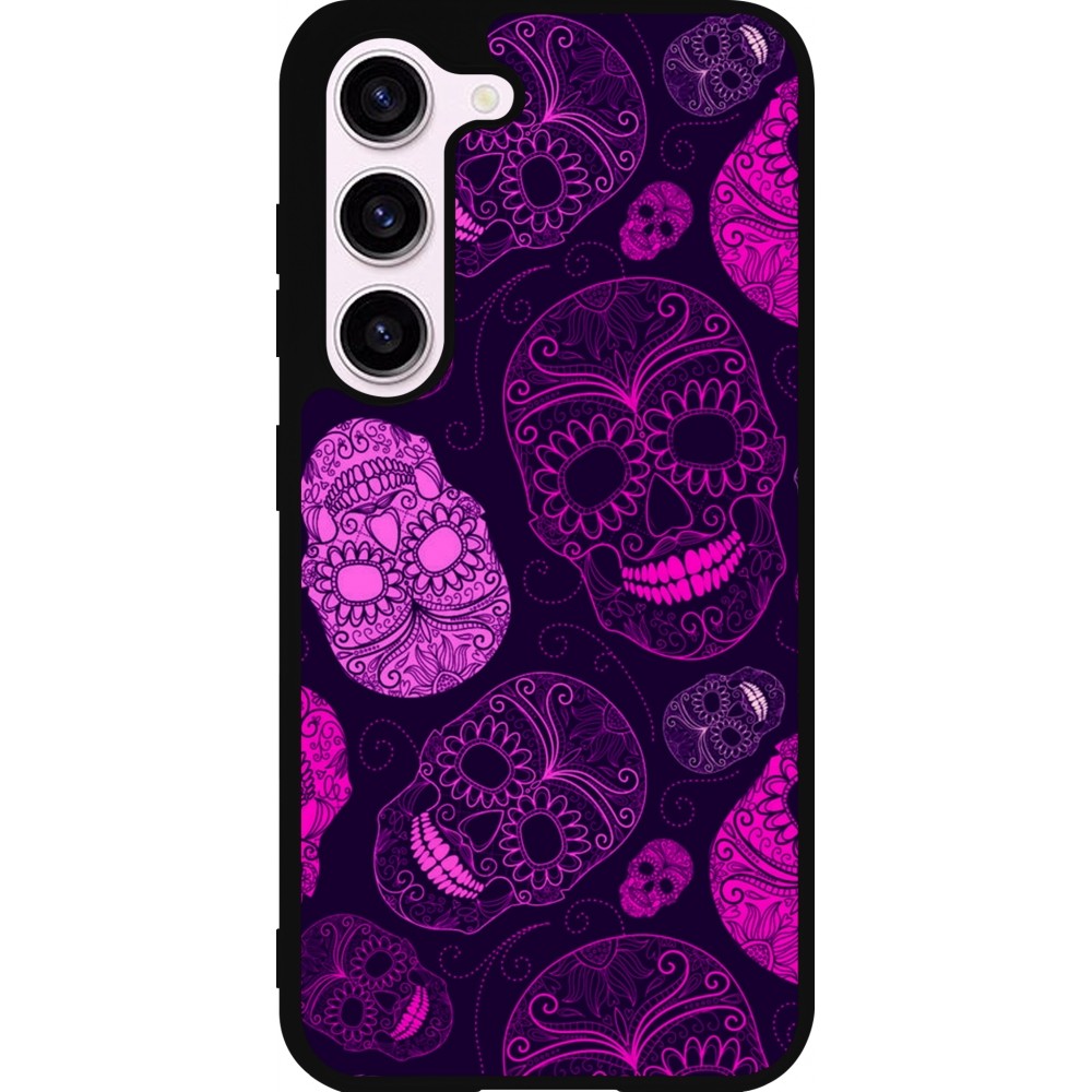 Samsung Galaxy S23 Case Hülle - Silikon schwarz Halloween 2023 pink skulls