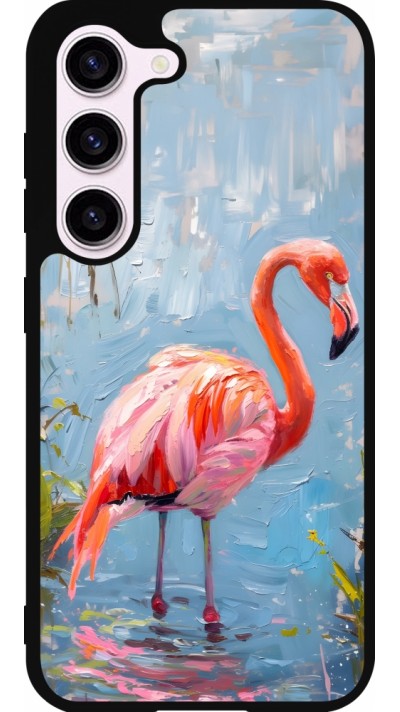 Samsung Galaxy S23 Case Hülle - Silikon schwarz Paint Flamingo