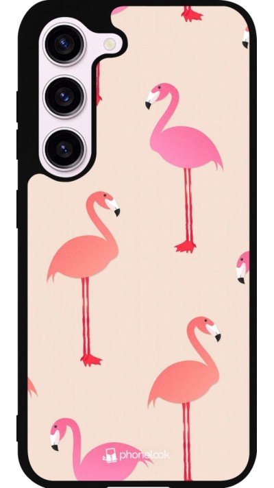 Samsung Galaxy S23 Case Hülle - Silikon schwarz Pink Flamingos Pattern