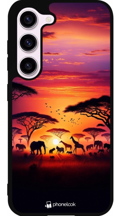 Samsung Galaxy S23 Case Hülle - Silikon schwarz Safari Sonnenuntergang Wildtiere