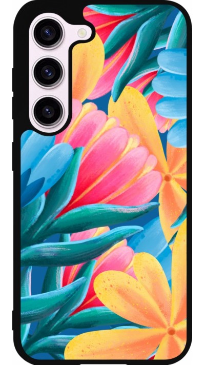 Samsung Galaxy S23 Case Hülle - Silikon schwarz Spring 23 colorful flowers