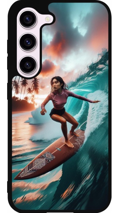 Samsung Galaxy S23 Case Hülle - Silikon schwarz Surferin aus Bali