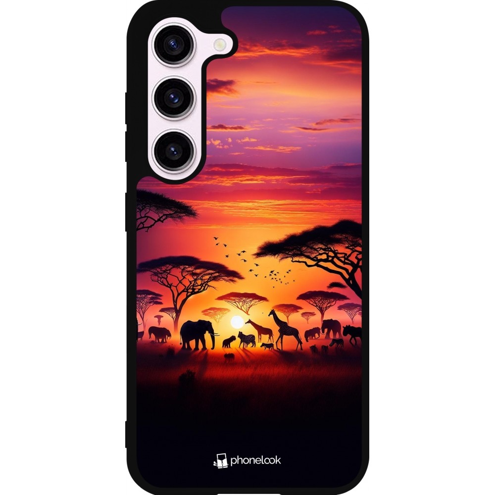 Samsung Galaxy S23 FE Case Hülle - Silikon schwarz Safari Sonnenuntergang Wildtiere