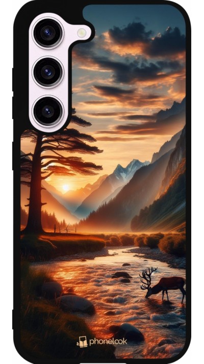 Samsung Galaxy S23 FE Case Hülle - Silikon schwarz Tal Sonnenuntergang Hirsch Baum