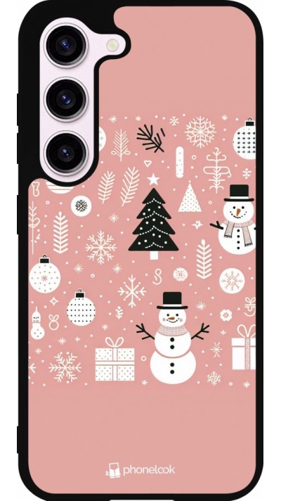 Coque Samsung Galaxy S23 FE - Silicone rigide noir Noël 2024 Rose Snowman Christmas