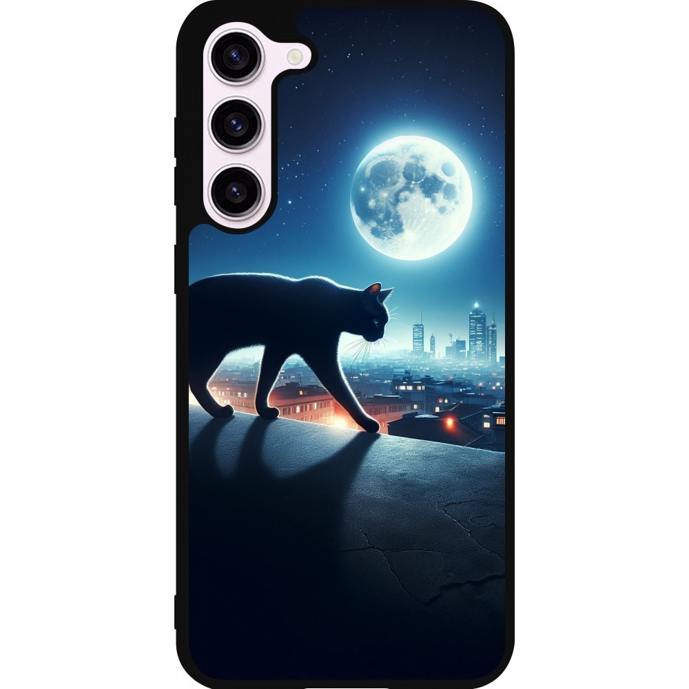 Samsung Galaxy S23+ Case Hülle - Silikon schwarz Schwarze Katze unter dem Vollmond