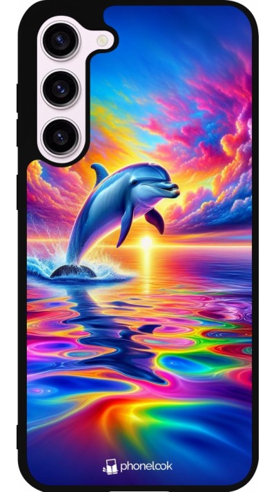 Samsung Galaxy S23+ Case Hülle - Silikon schwarz Glücklicher Regenbogen-Delfin