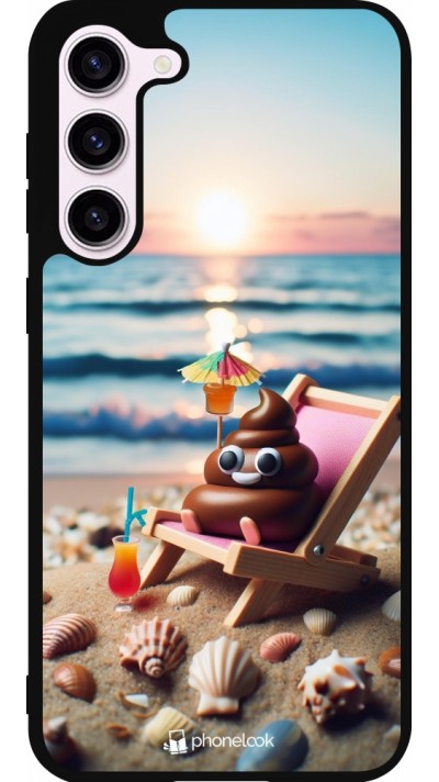 Samsung Galaxy S23+ Case Hülle - Silikon schwarz Kackhaufen Emoji auf Liegestuhl