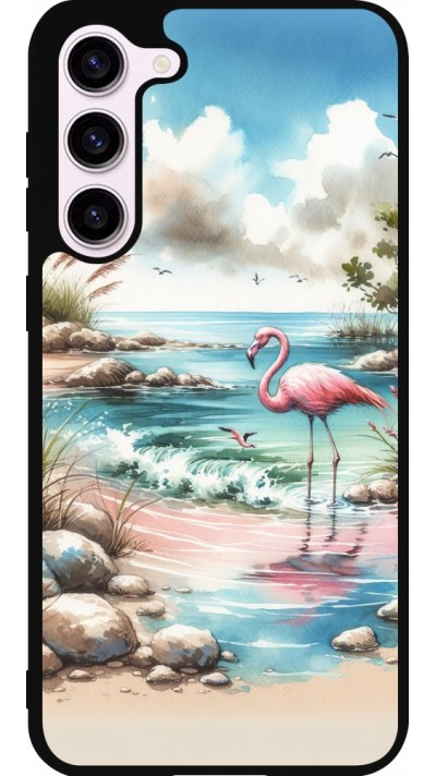 Samsung Galaxy S23+ Case Hülle - Silikon schwarz Flamingo Aquarell