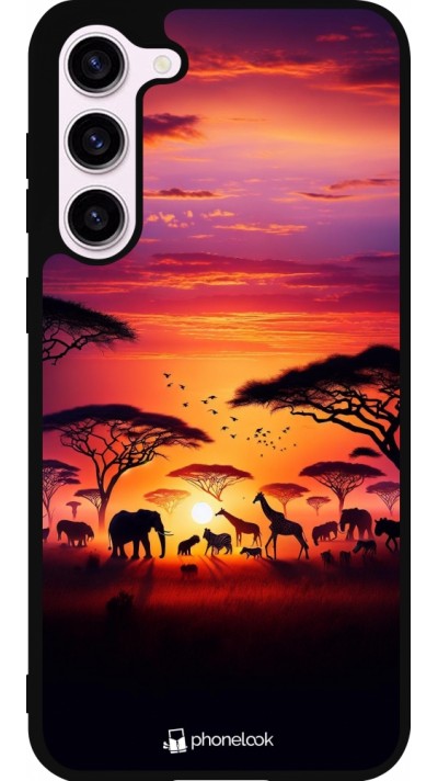 Samsung Galaxy S23+ Case Hülle - Silikon schwarz Safari Sonnenuntergang Wildtiere