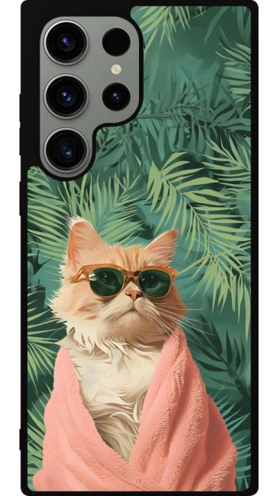 Samsung Galaxy S23 Ultra Case Hülle - Silikon schwarz Cat Summer Palms