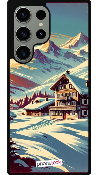 Samsung Galaxy S23 Ultra Case Hülle - Silikon schwarz Chalet Berg verschneit