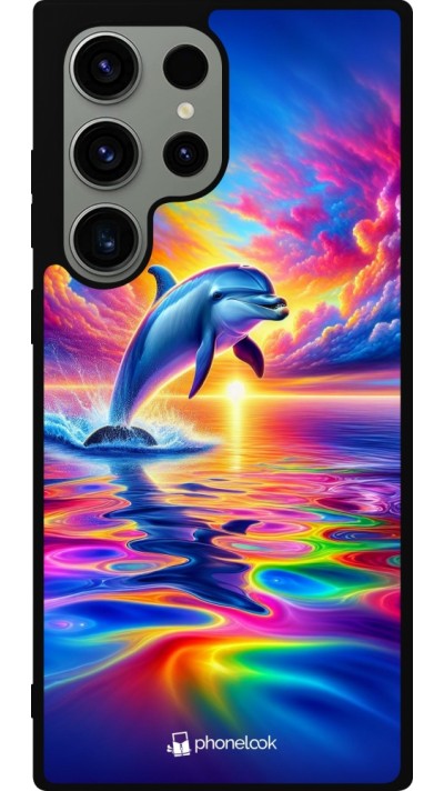 Samsung Galaxy S23 Ultra Case Hülle - Silikon schwarz Glücklicher Regenbogen-Delfin