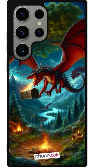 Samsung Galaxy S23 Ultra Case Hülle - Silikon schwarz Drache Fliegend Wald Schatz