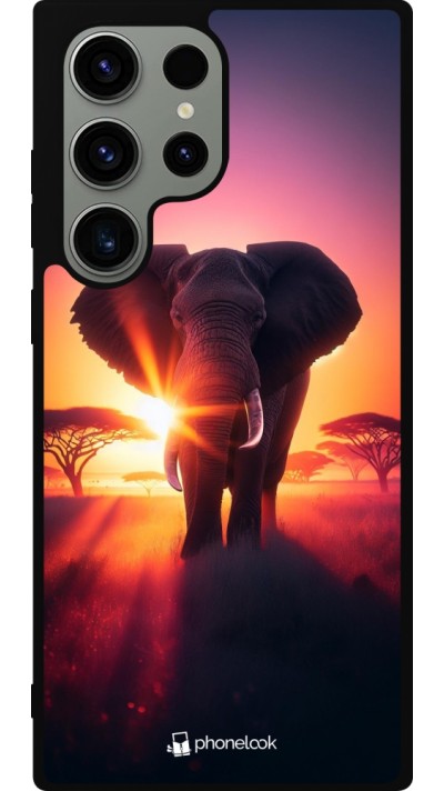 Samsung Galaxy S23 Ultra Case Hülle - Silikon schwarz Elefant Sonnenaufgang Schönheit