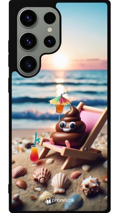 Samsung Galaxy S23 Ultra Case Hülle - Silikon schwarz Kackhaufen Emoji auf Liegestuhl