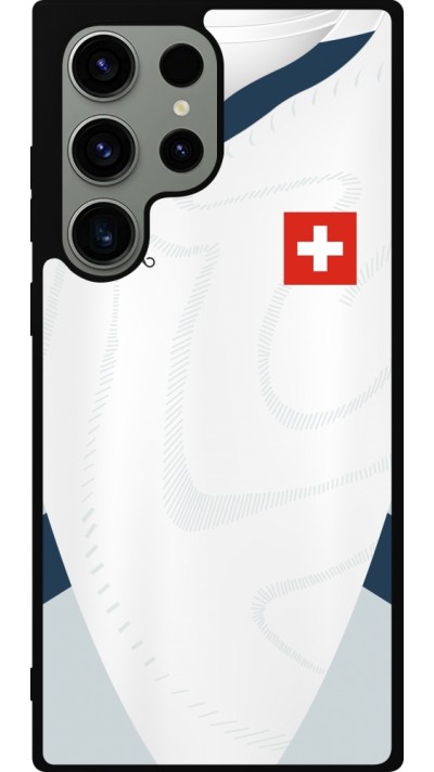 Coque Samsung Galaxy S23 Ultra - Silicone rigide noir Maillot de football Suisse Extérieur personnalisable