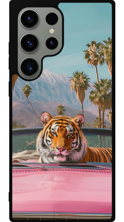 Coque Samsung Galaxy S23 Ultra - Silicone rigide noir Tigre voiture rose