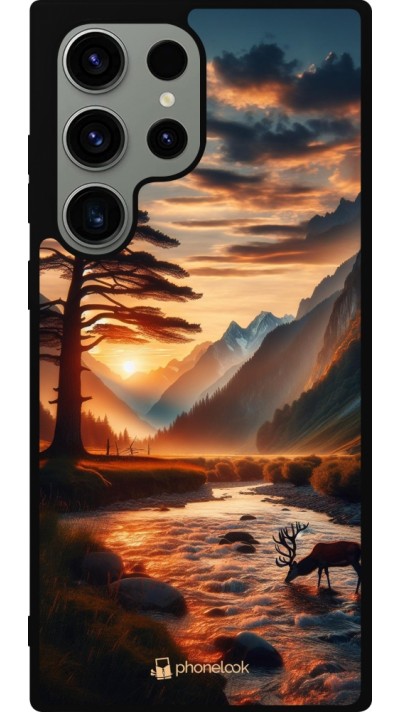 Coque Samsung Galaxy S23 Ultra - Silicone rigide noir Valley Sunset Deer Tree