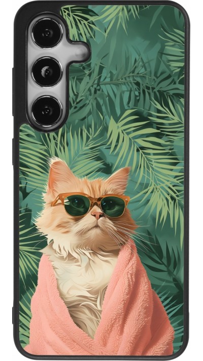 Samsung Galaxy S24 Case Hülle - Silikon schwarz Cat Summer Palms