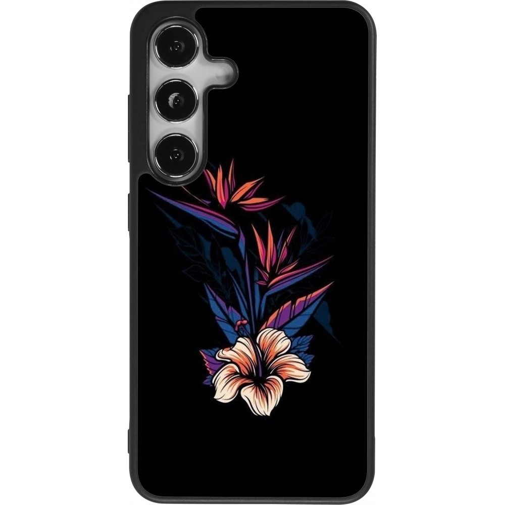 Samsung Galaxy S24 Case Hülle - Silikon schwarz Dark Flowers