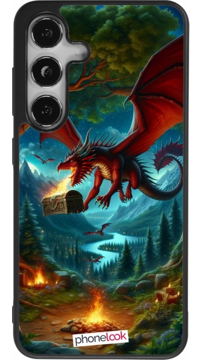 Samsung Galaxy S24 Case Hülle - Silikon schwarz Drache Fliegend Wald Schatz