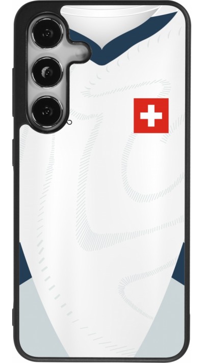 Coque Samsung Galaxy S24 - Silicone rigide noir Maillot de football Suisse Extérieur personnalisable