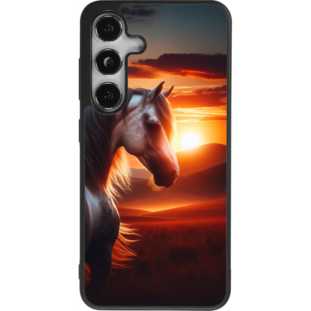 Samsung Galaxy S24 Case Hülle - Silikon schwarz Majestätischer Sonnenuntergang Pferd