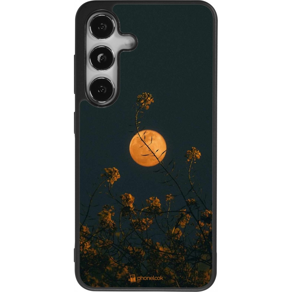 Samsung Galaxy S24 Case Hülle - Silikon schwarz Moon Flowers