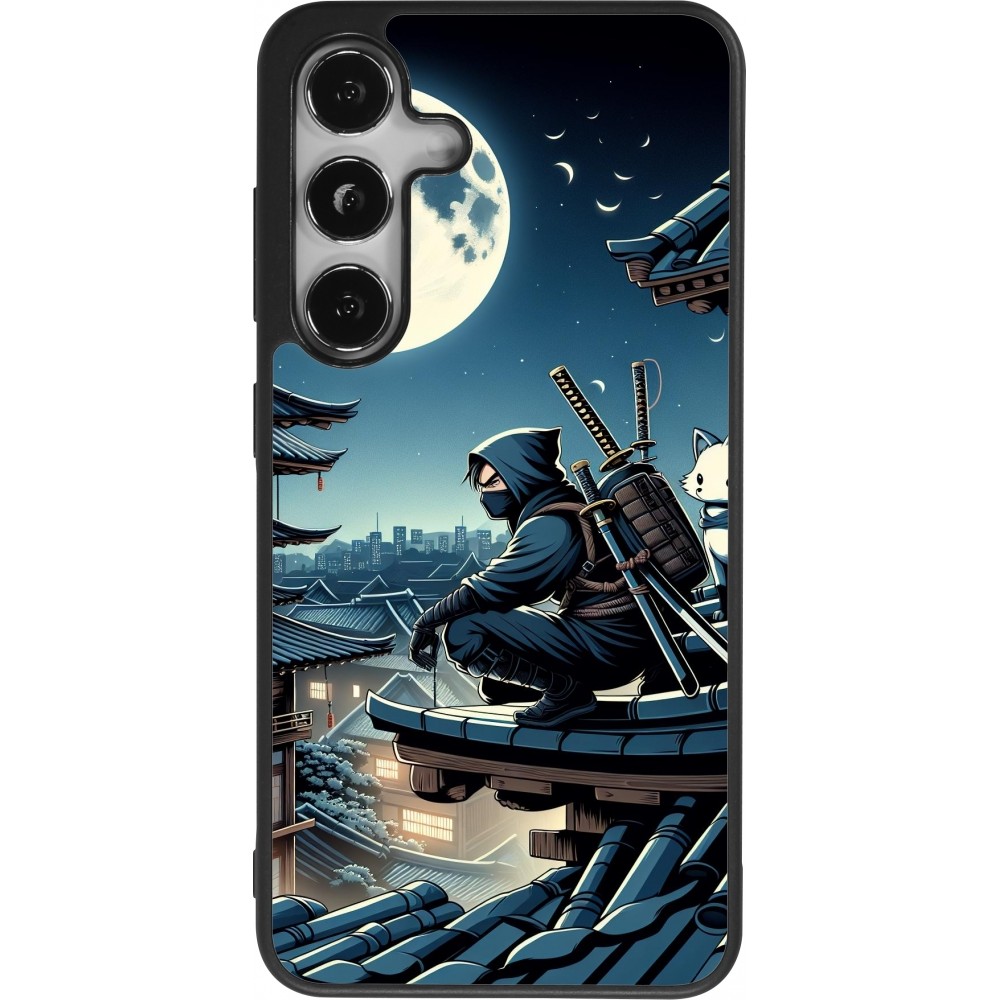 Samsung Galaxy S24 Case Hülle - Silikon schwarz Ninja unter dem Mond