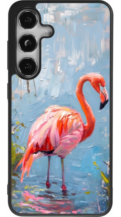 Samsung Galaxy S24 Case Hülle - Silikon schwarz Paint Flamingo