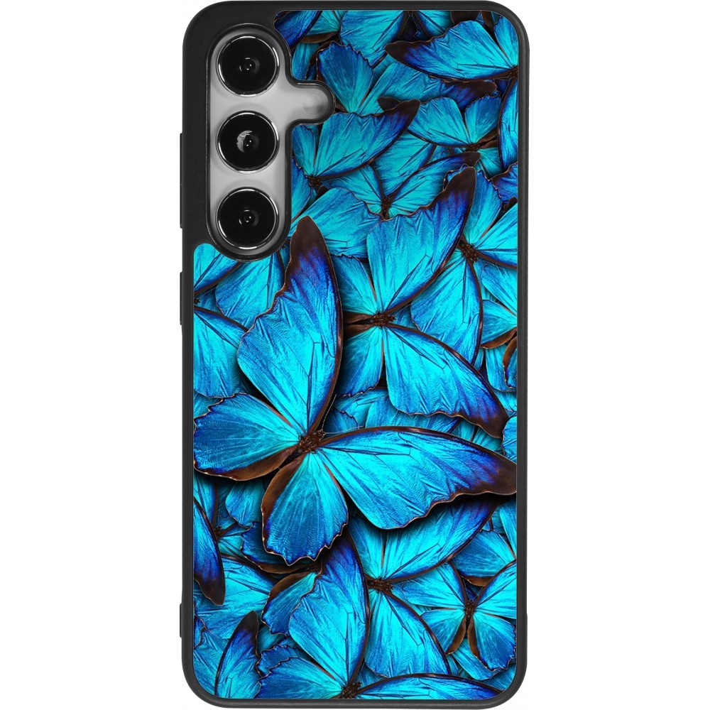 Samsung Galaxy S24 Case Hülle - Silikon schwarz Papillon bleu