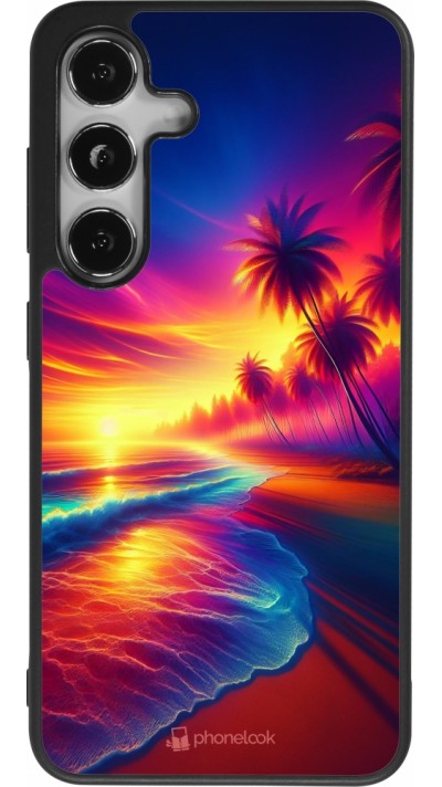 Samsung Galaxy S24 Case Hülle - Silikon schwarz Strand Sonnenuntergang auffällig