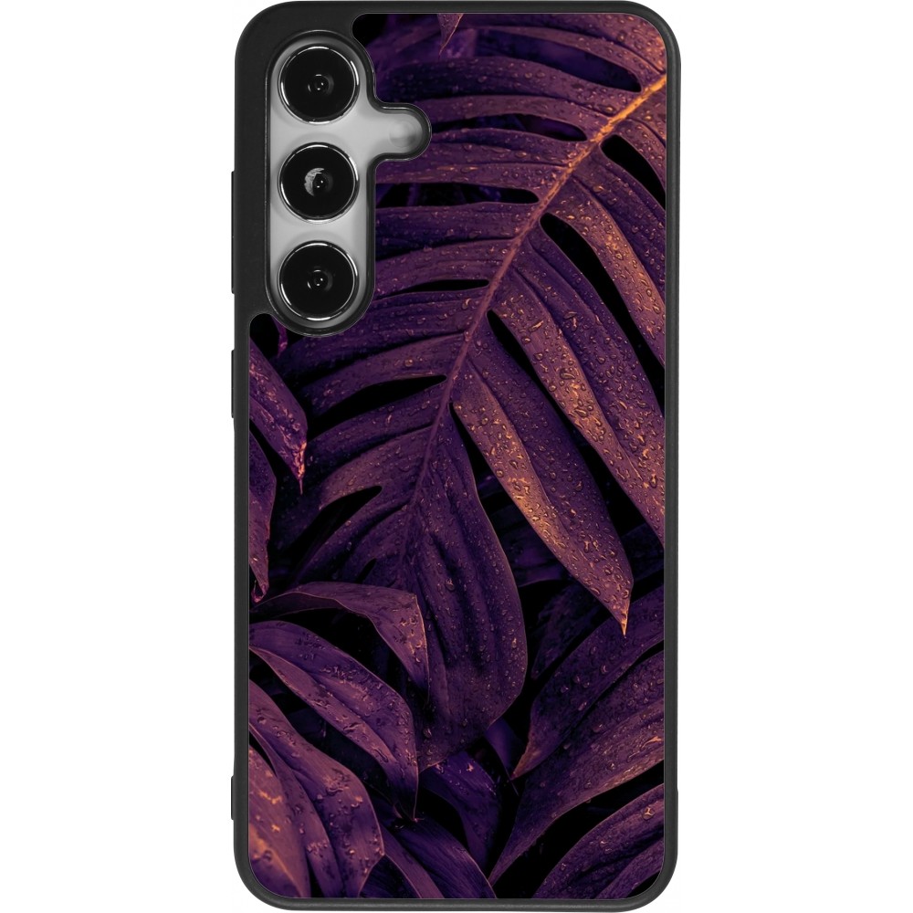 Samsung Galaxy S24 Case Hülle - Silikon schwarz Purple Light Leaves