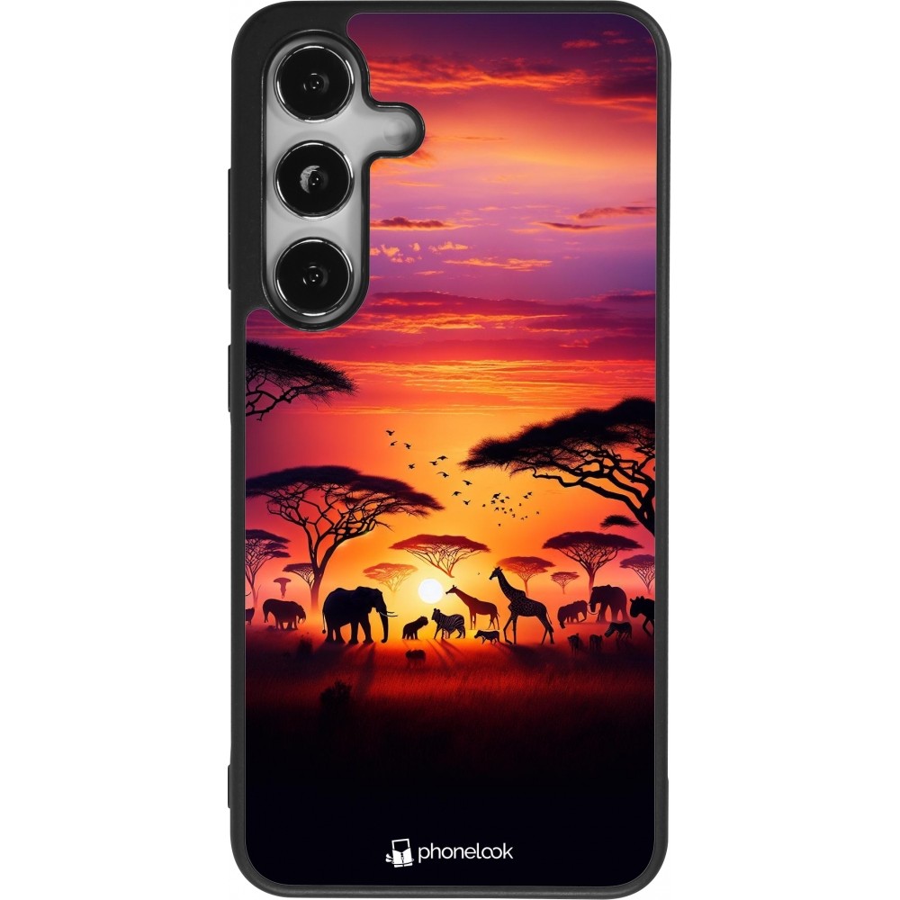 Samsung Galaxy S24 Case Hülle - Silikon schwarz Safari Sonnenuntergang Wildtiere