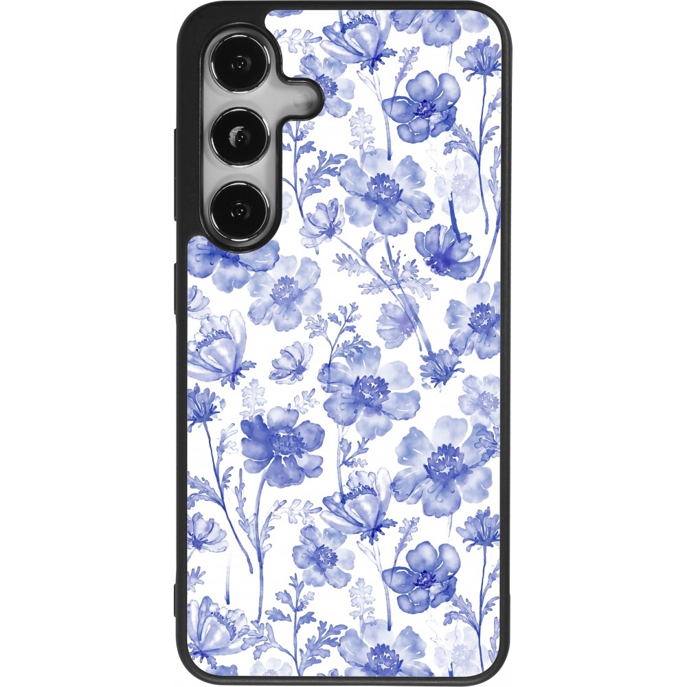 Samsung Galaxy S24 Case Hülle - Silikon schwarz Spring 23 watercolor blue flowers