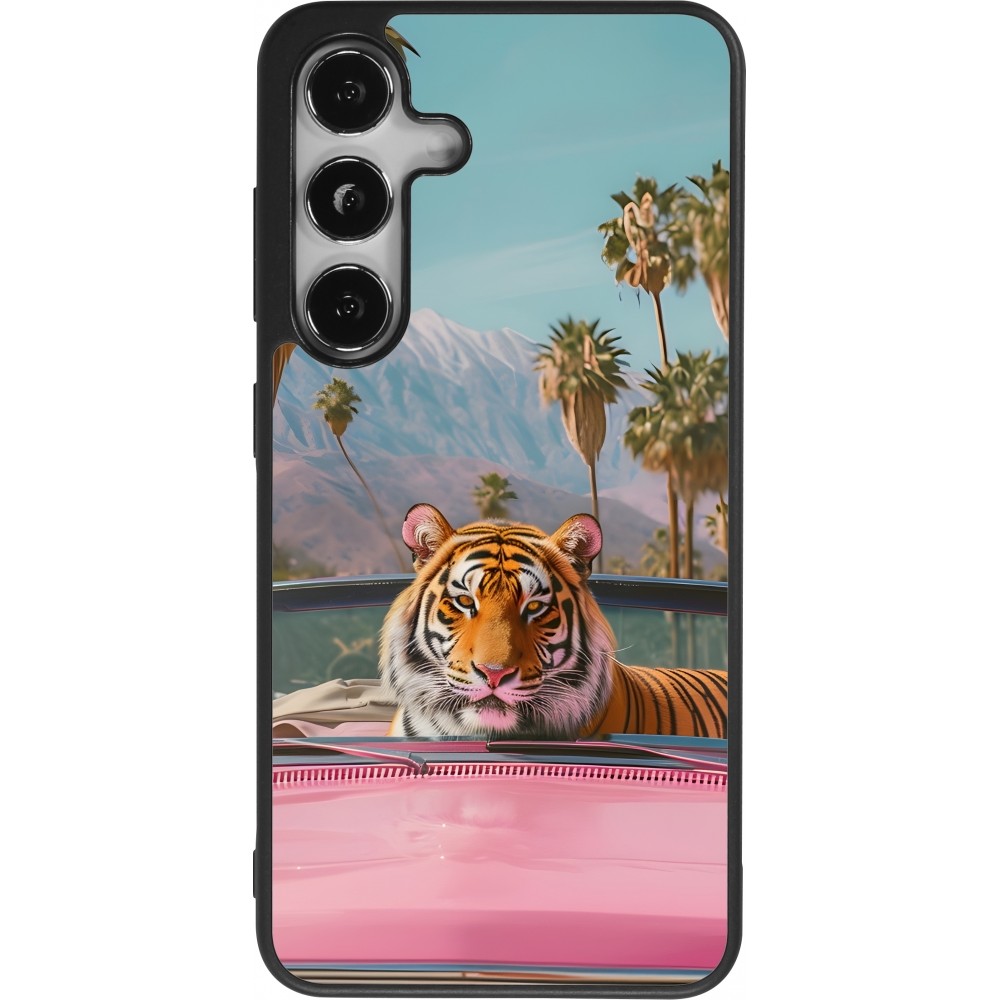 Samsung Galaxy S24 Case Hülle - Silikon schwarz Tiger Auto rosa