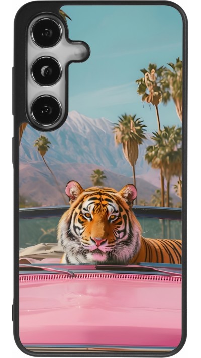 Coque Samsung Galaxy S24 - Silicone rigide noir Tigre voiture rose
