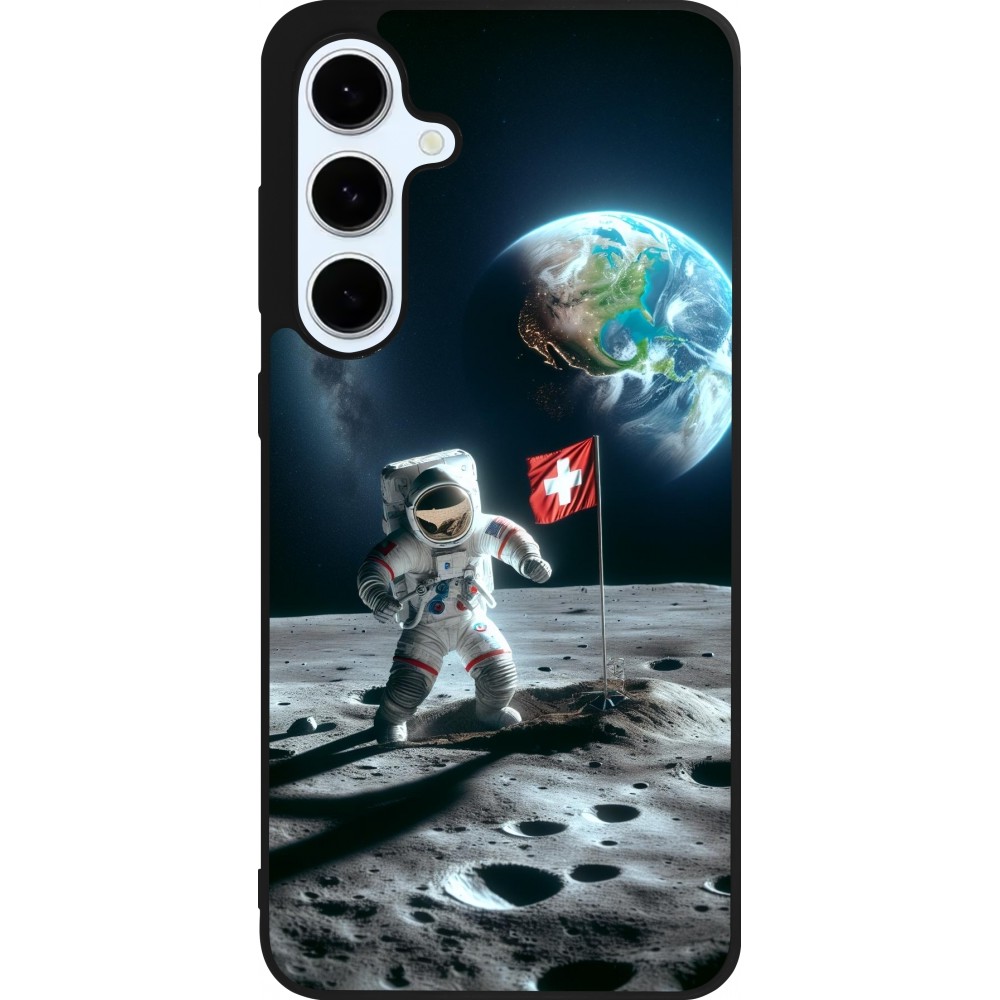 Samsung Galaxy S24 FE Case Hülle - Silikon schwarz Astro Schweiz auf dem Mond