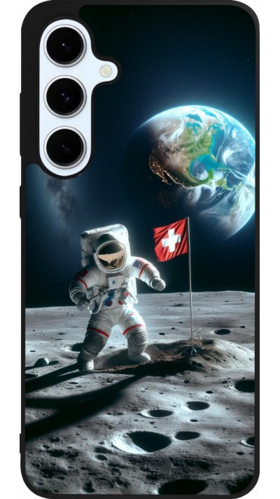 Samsung Galaxy S24 FE Case Hülle - Silikon schwarz Astro Schweiz auf dem Mond