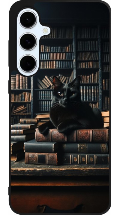 Samsung Galaxy S24 FE Case Hülle - Silikon schwarz Katze Bücher dunkel