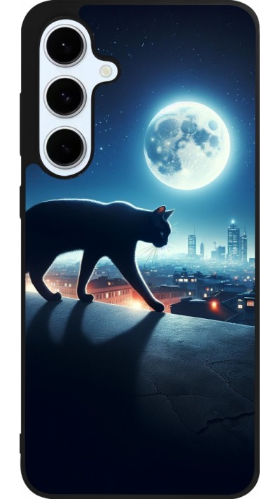 Samsung Galaxy S24 FE Case Hülle - Silikon schwarz Schwarze Katze unter dem Vollmond