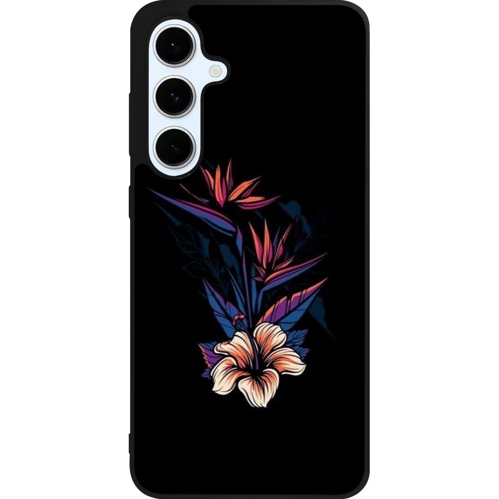 Samsung Galaxy S24 FE Case Hülle - Silikon schwarz Dark Flowers