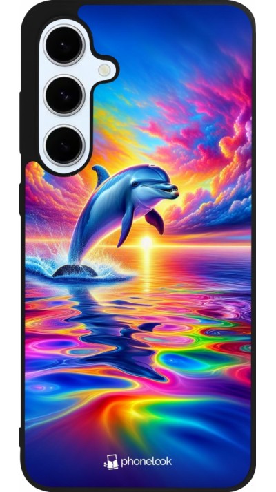 Samsung Galaxy S24 FE Case Hülle - Silikon schwarz Glücklicher Regenbogen-Delfin